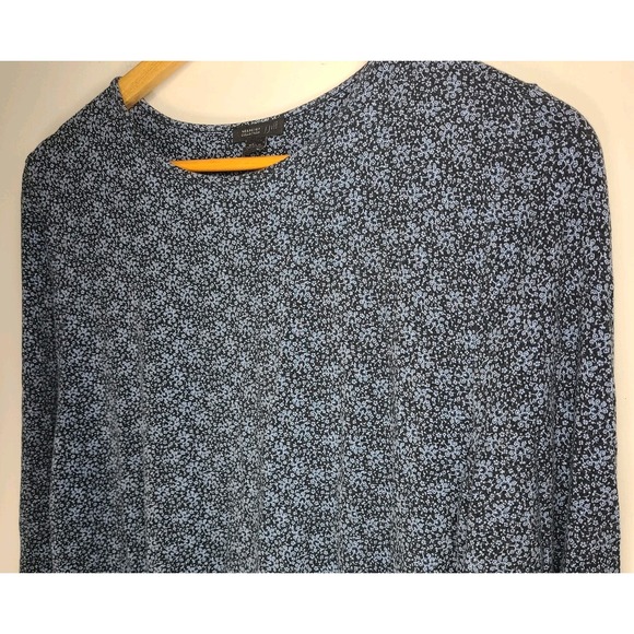J. Jill Tops - J. Jill Wearever Collection Floral Print Long Sleeve Tunic Top Blue Black Flowy